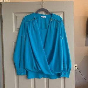 Calvin Klein Turquoise Blue Blouson style Blouse sz S